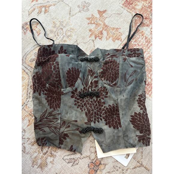 Semi-Sheer Button Detail Velvet Floral Cami Top - Picture 2 of 7